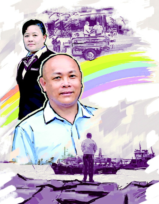 （谢坚及妻子蔡丽妆。绘图：刘新华）