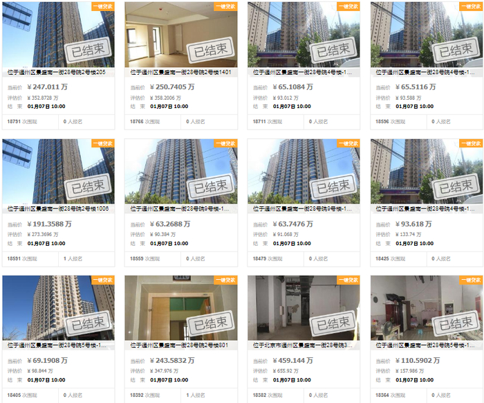 淘宝司法拍卖平台竞拍结果截图。