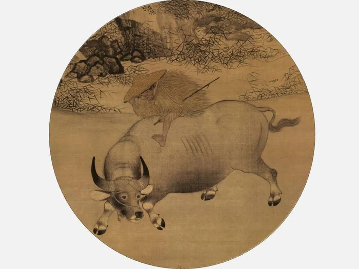 南宋画家李迪《风雨归牧图》中的骑牛牧童
