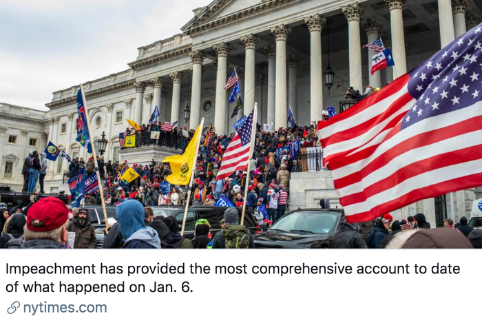 ▲弹劾审判案为1月6日发生的事情，提供了最全面的描述。/ 《纽约时报》报道截图
