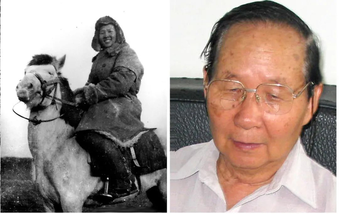 左图：李峰1947年冬的留影。右图：80岁的李峰老人，为2005年图片。