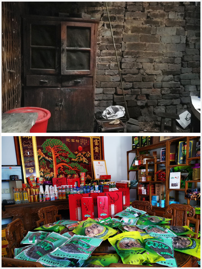　　拼版照片：上图为2017年记者拍摄的一个农户家的橱柜。下图为2019年记者拍摄一个农户家的客厅橱柜。（新华社记者陈诺 摄）