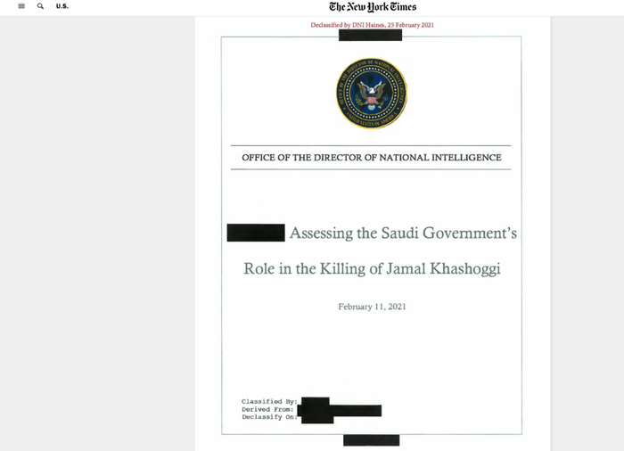 ▲卡舒吉遇害案报告。/&nbsp;美国国家情报总监办公室截图