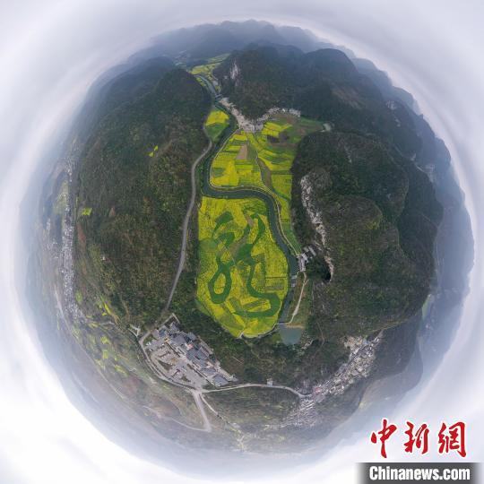 图为3月14日，航拍植物汉字“龙字田”。（合成球形图） 瞿宏伦 摄