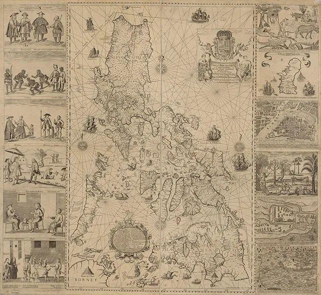 耶稣会士维拉德的《菲律宾群岛水道与地理图》（1734年）将黄岩岛描绘为“受西班牙治下的菲律宾控制”，被菲律宾视作反驳中国南海九段线主张的“关键证据”  图自美国国会图书馆