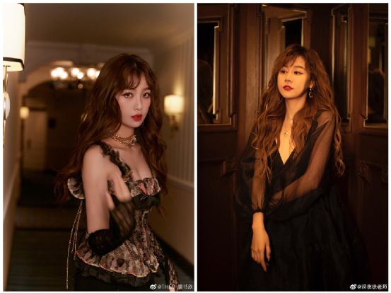 化妆师杨单妆容作品，左为虞书欣，右为深夜徐老师