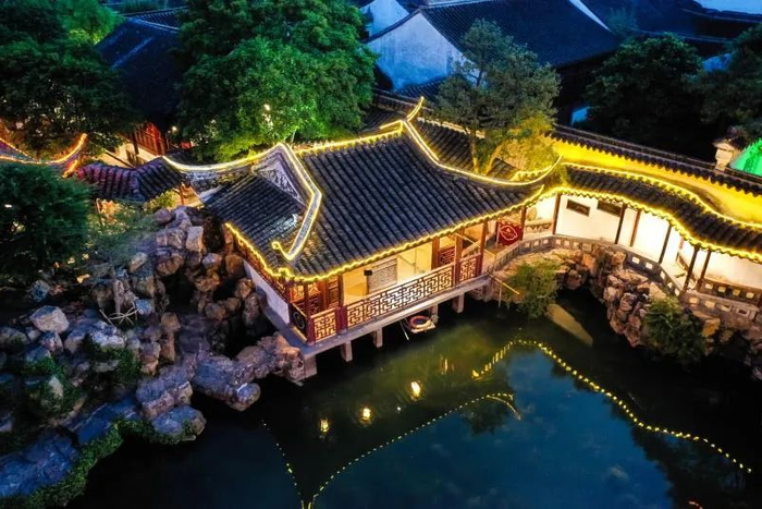 网师园夜景（无人机照片，2019年5月22日摄）。新华社记者季春鹏摄