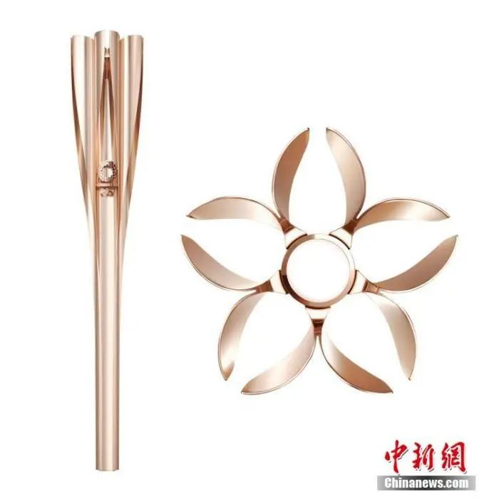 资料图：2020年东京奥运会火炬造型。火炬造型灵感源自樱花。