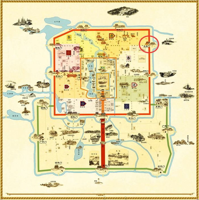 图为《京门九衢图》－老北京城门创作资料用图