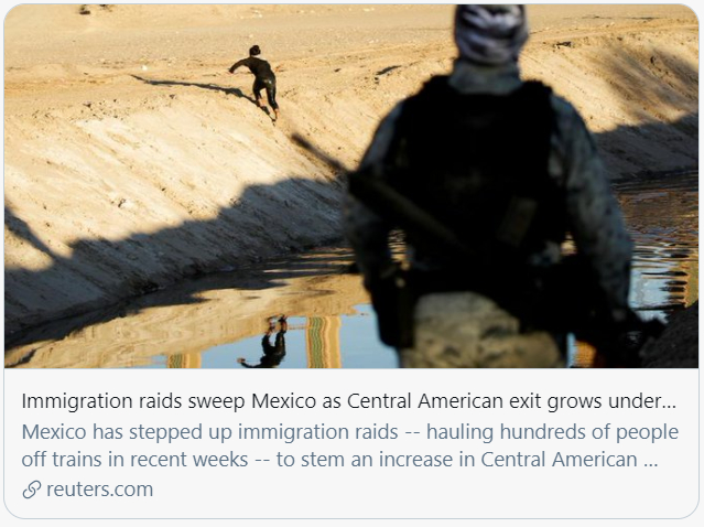 大批中美洲移民来到墨西哥。路透社报道截图