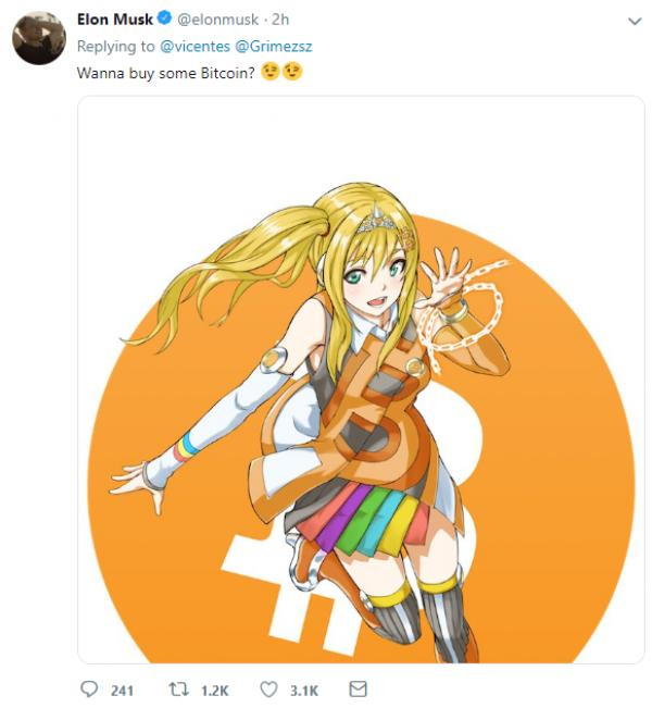 比特币拟人化，马斯克的新头像——比特娘。图源：Twitter截图 