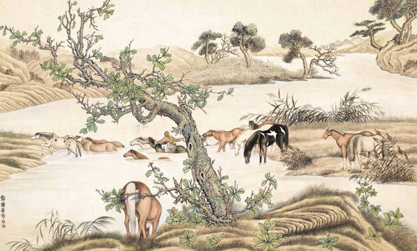 邓乐琴《饮马图》20世纪50年代初期