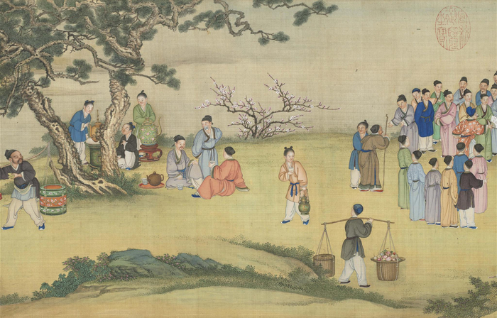 清代丁观鹏《太平春市图》卷（局部）台北故宫博物院藏