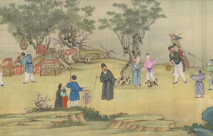 清代丁观鹏《太平春市图》卷（局部）台北故宫博物院藏