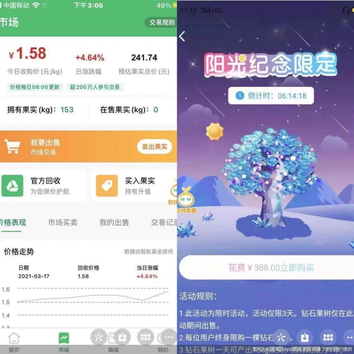△ 阳光果园App界面，来源：北京商报