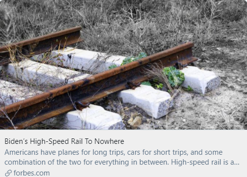 拜登的高铁无路可走。/《福布斯》杂志报道截图