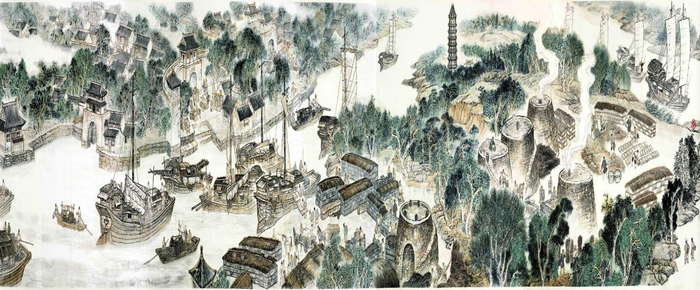 图为《古运回望图》分段画卷——临清篇