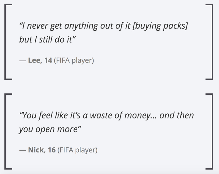 英格兰儿童委员会报告中引述的儿童对“战利品箱”的看法