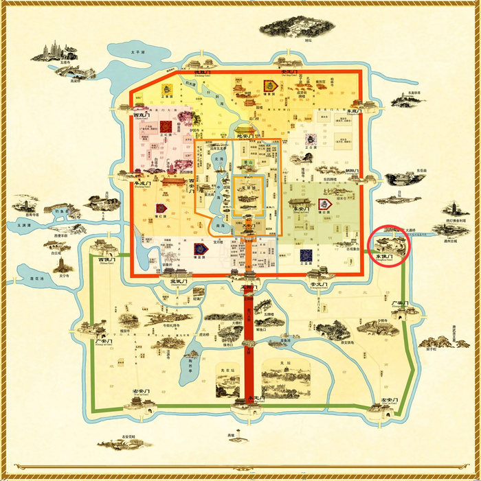 图为《京门九衢图》－老北京城门创作资料用图