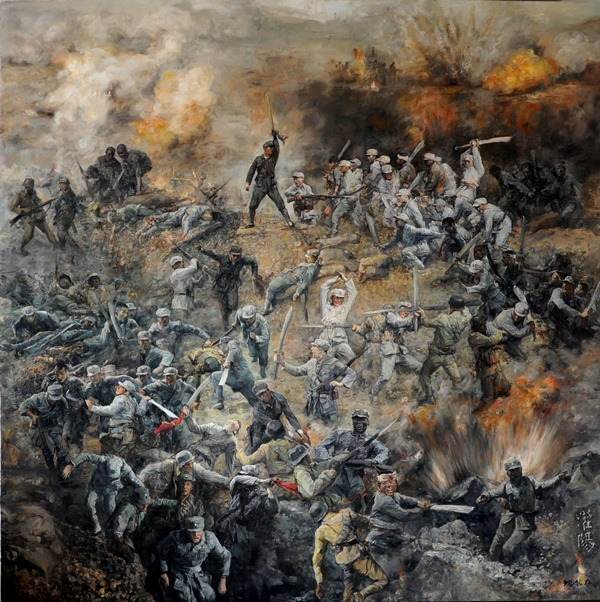 图为《湘江战役》三联组画——灌阳