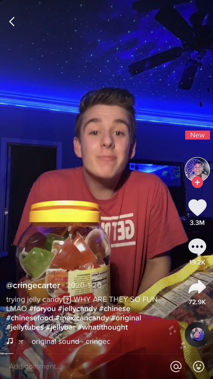 ▲TikTok用户@cringecarter 为大家推荐中国零食