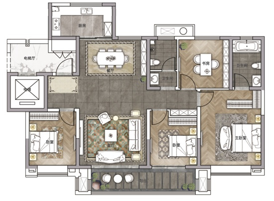 （建面约140㎡，三室两厅两卫，中海·枫丹公馆供图，央广网发）