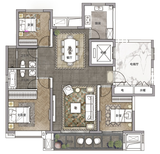 （建面约130㎡三室两厅两卫，中海·枫丹公馆供图，央广网发）