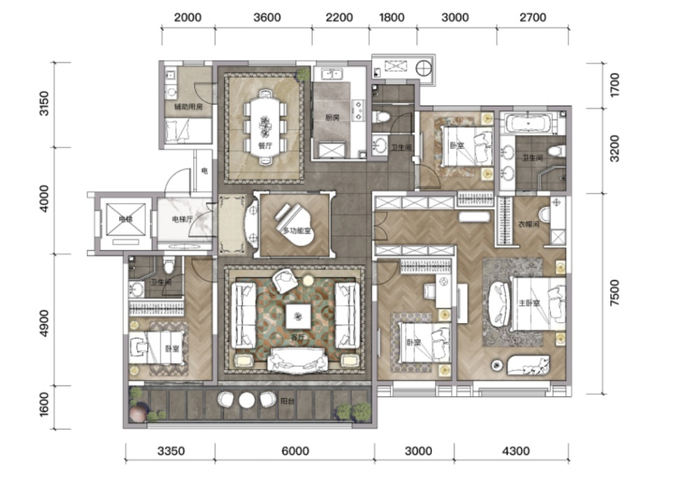 （建面约220㎡四室一厅三卫，中海·枫丹公馆供图，央广网发）