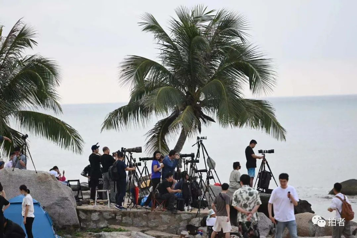 ▲市民早早占据有利拍摄机位，架起“长枪短炮”。