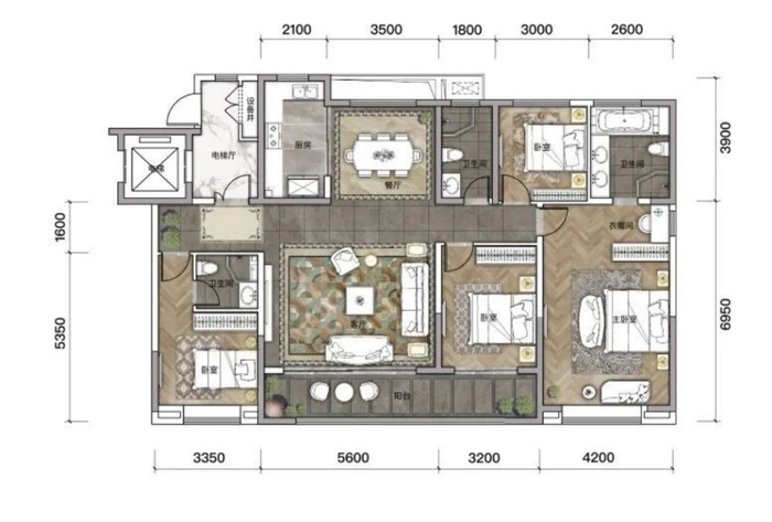（建面约180㎡四室两厅三卫，中海·枫丹公馆供图，央广网发）