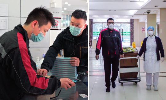 ▲ 疫情期间，以一己之力撬动巨量资源、为众多医护解决难题的快递小哥汪勇，被公司连升三级，目前，汪勇正在组更大的“局” 左图：熊琦摄/本刊