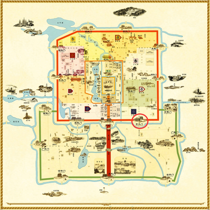 　　图为《京门九衢图》－老北京城门创作资料用图