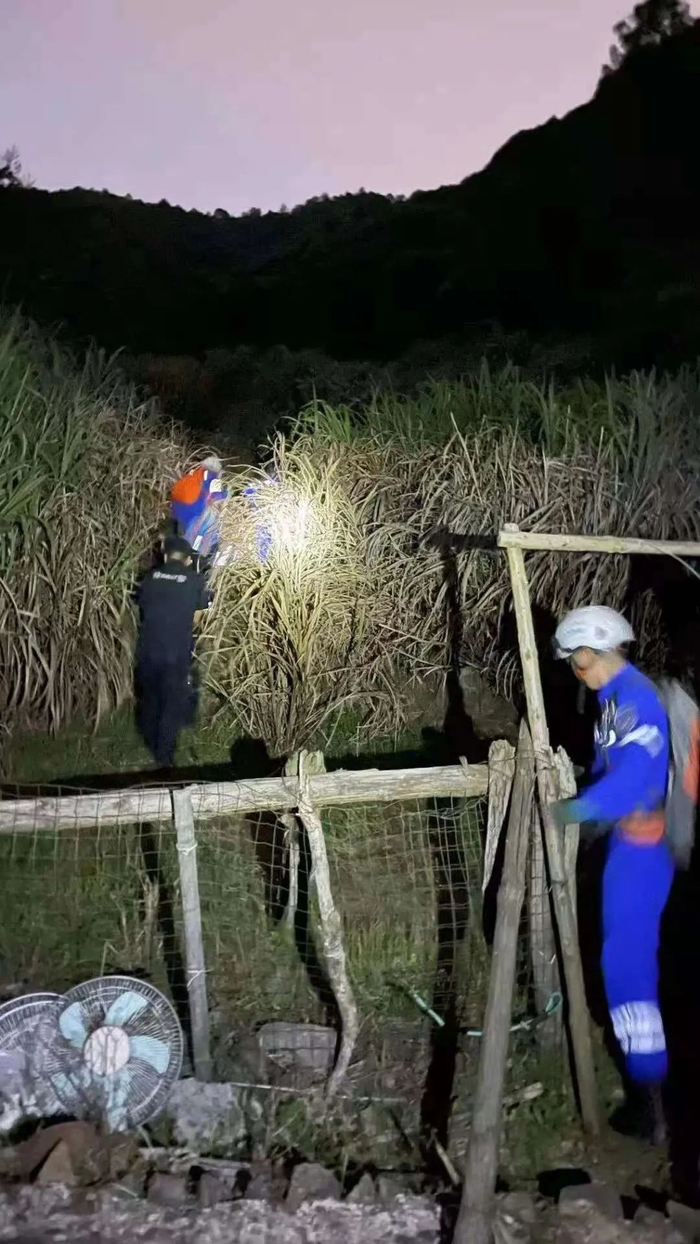 ▲5月10日晚上8点，搜捕队员进山搜寻第三只出逃的金钱豹。受访者供图