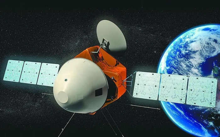 △火星探测器飞行效果图（图片来源：国家航天局）