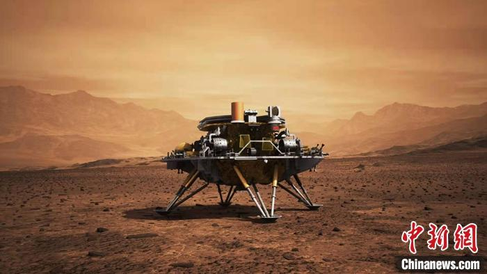 天问一号着陆火星效果图。中国航天科技集团八院供图