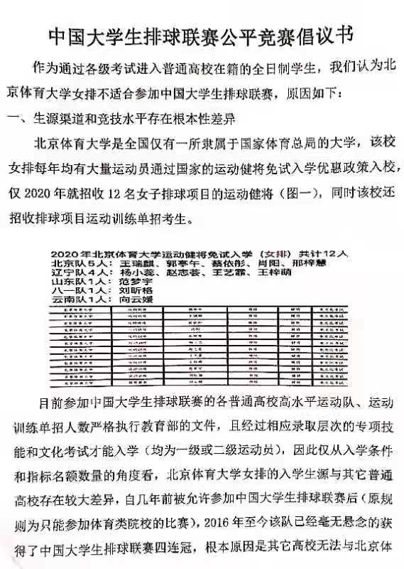 中山大学女排向赛会提交了一份“公平竞赛倡议书”。