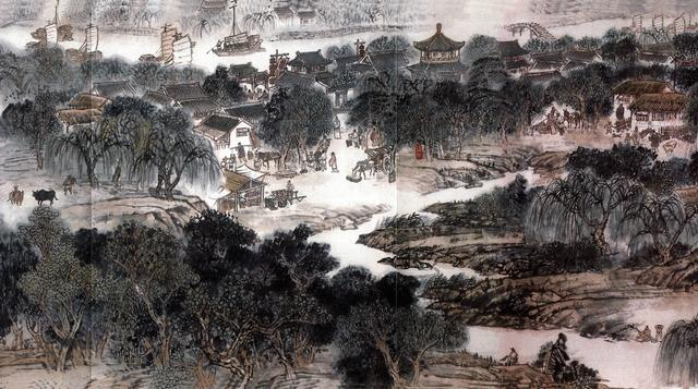 图为《古运回望图》分段画卷——杨柳青篇