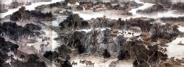 图为《古运回望图》分段画卷——杨柳青篇