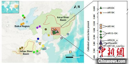 本次研究早期人类基因组样本地理位置和年代信息。　研究团队 供图