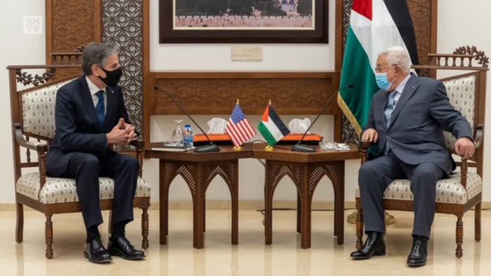 △ 5月25日，巴勒斯坦总统阿巴斯在约旦河西岸城市拉姆安拉会见美国国务卿布林肯。