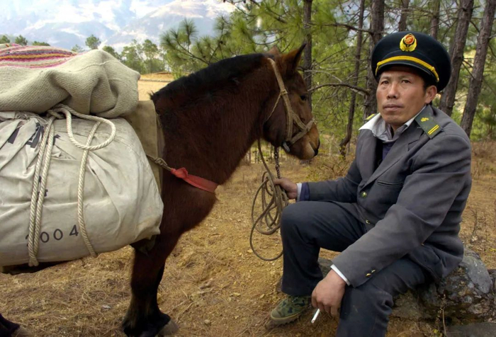 走几天看不到一户人家，找不到一个人说话。骡马不仅是背驮邮包的工具，也是邮递员在漫长邮路上的唯一伙伴。 新华社 记者 陈凯 摄