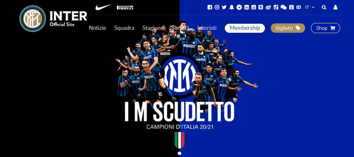 国米官网首页上发布了夺冠海报。