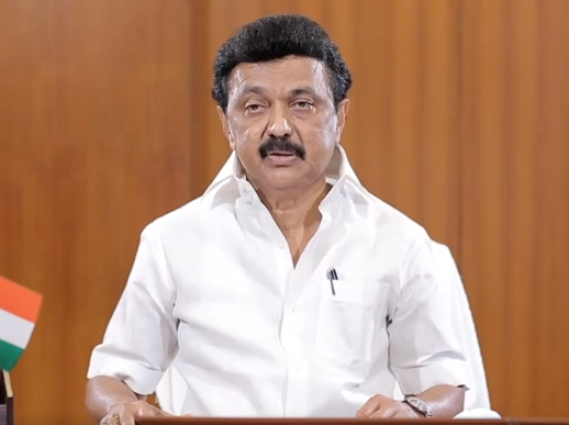  泰米尔纳德邦首席部长M。 K。 斯大林发表讲话。 视频截图