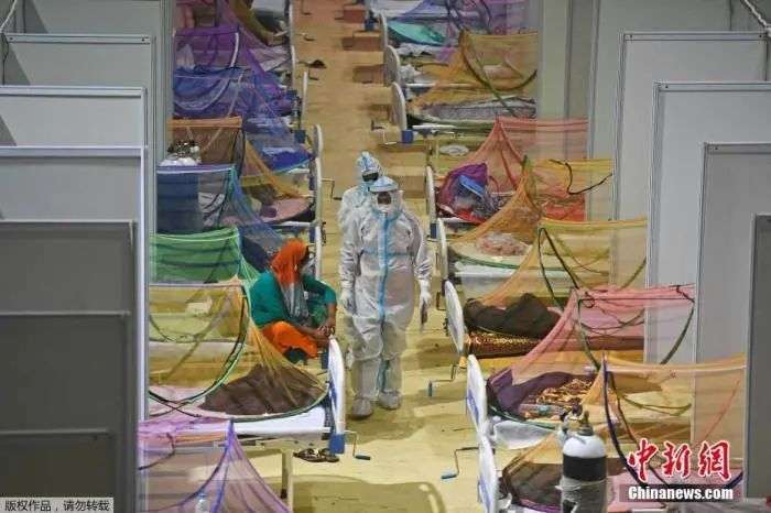  当地时间2021年5月2日，印度新德里，印度英联邦运动会运动员村变成临时新冠病房。
