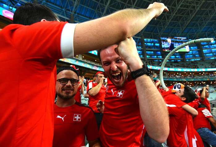 场边的瑞士球迷。