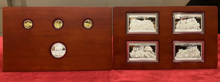 ▲图为8枚金银币实物背面。新华社记者吴雨 摄