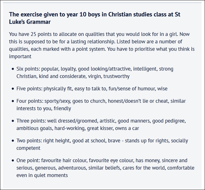 女生品质打分清单