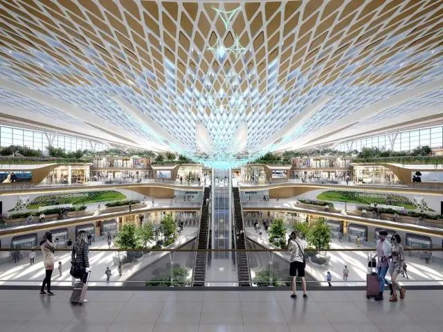 T3航站楼国际进出港共享中庭效果图。