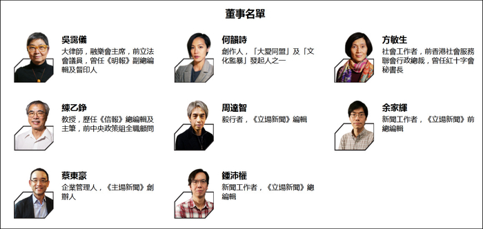 立场新闻董事名单，其中6人已辞职