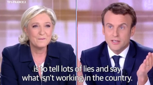 2017年，马克龙和勒庞在总统选举辩论中“对决” 视频截图